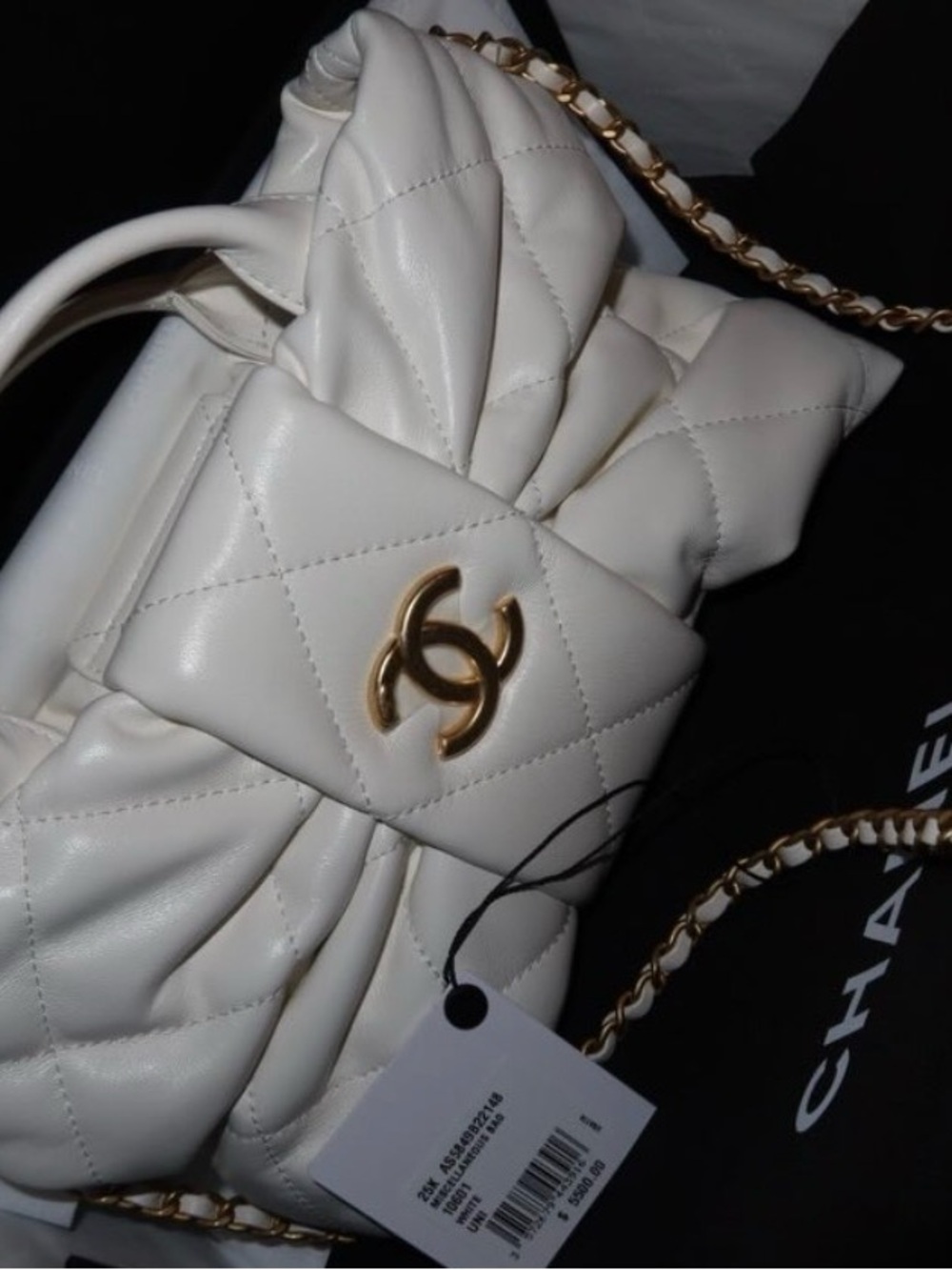 CHANEL Cream Bow Quilted Leather Mini Shoulder Bag with Gold CC